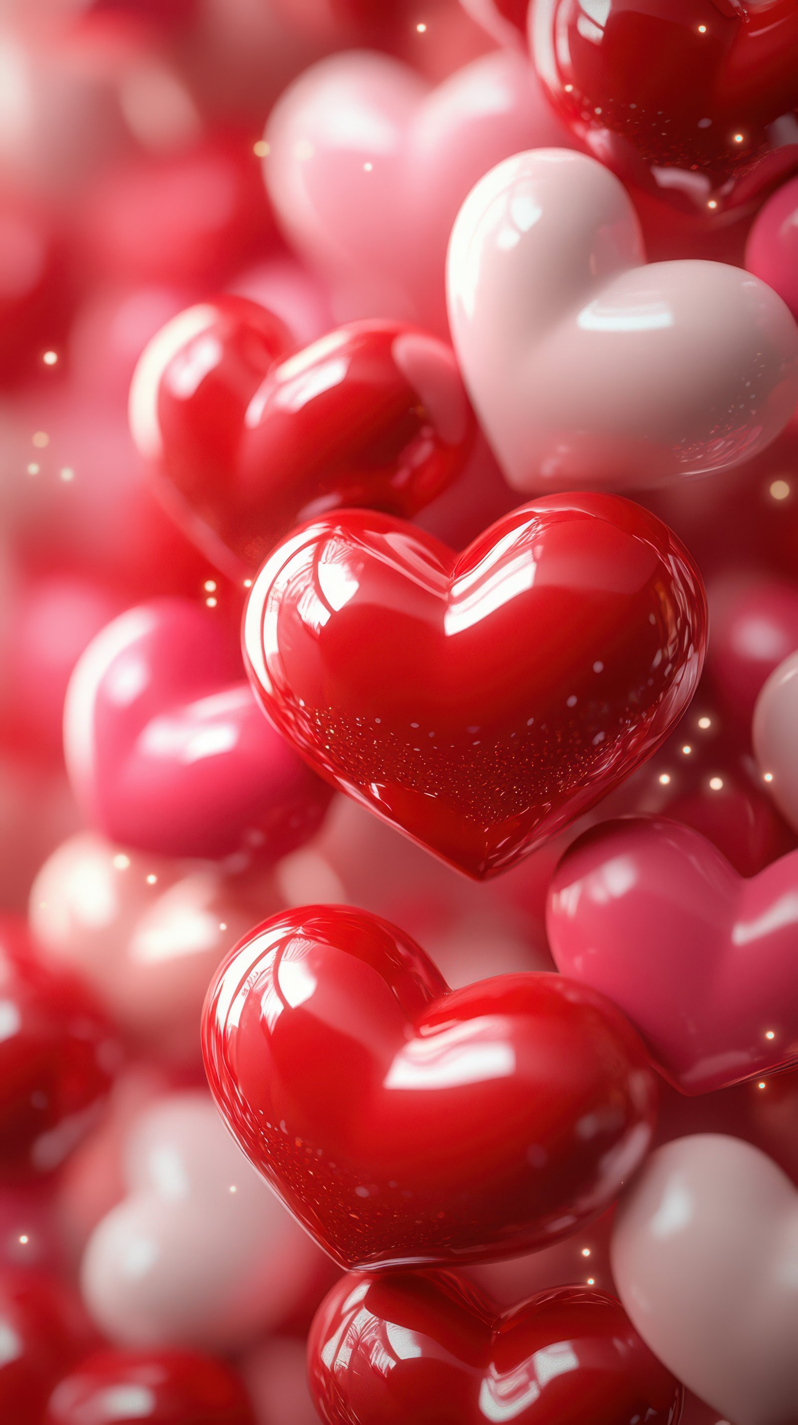 Vibrant display of colorful hearts in shades of pink and red creating a festive atmosphere for celebrations